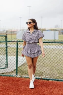 Queen Of Sparkles Black & White Checkered Smocked Skort -Queen of Sparkles soelstudio QOSFEB2023 54 a0ee9822 060d 49ca a86d 62dd7ec811fc