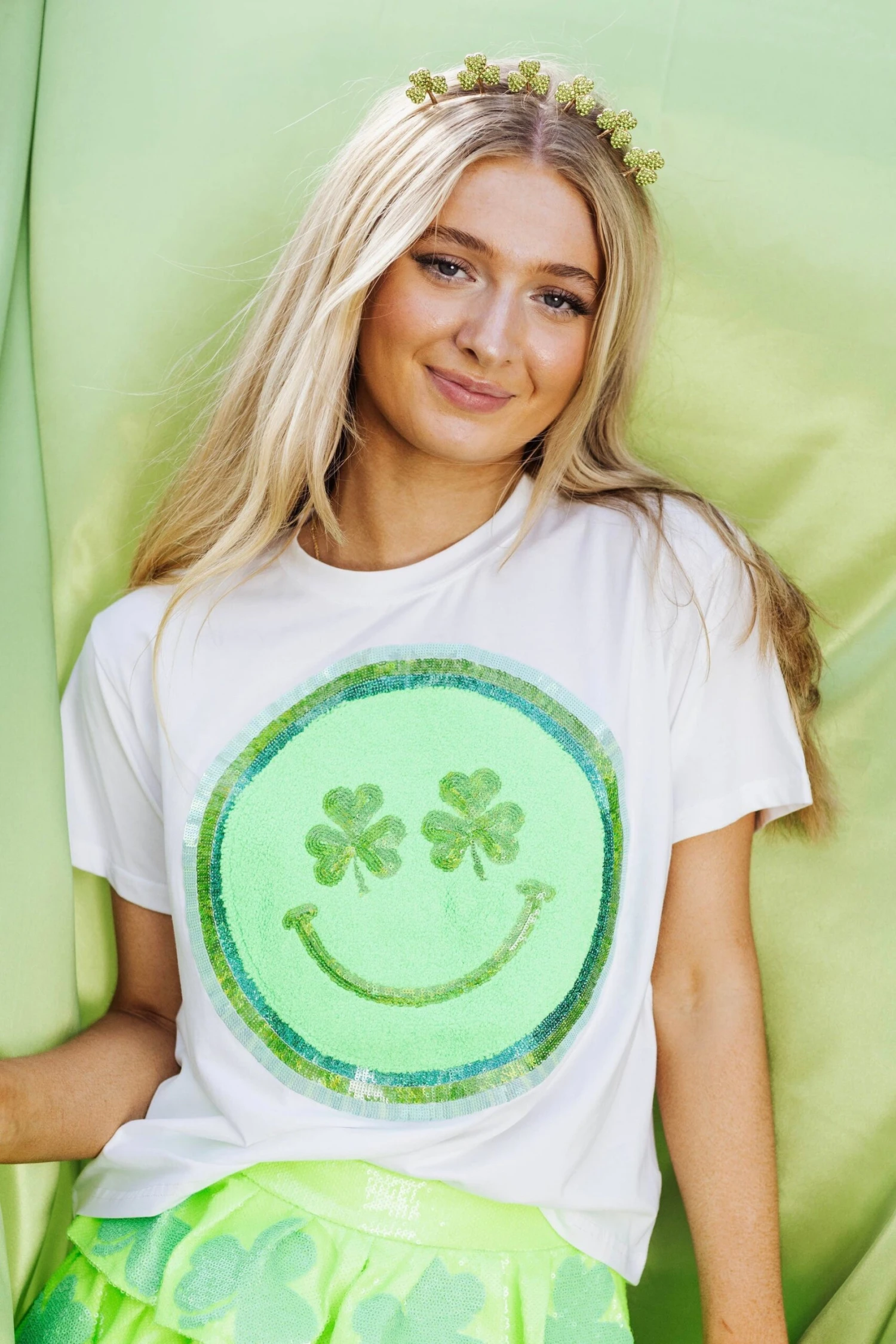 Queen Of Sparkles Shamrock Smiley Tee 1 Queen Of Sparkles Shamrock Smiley Tee