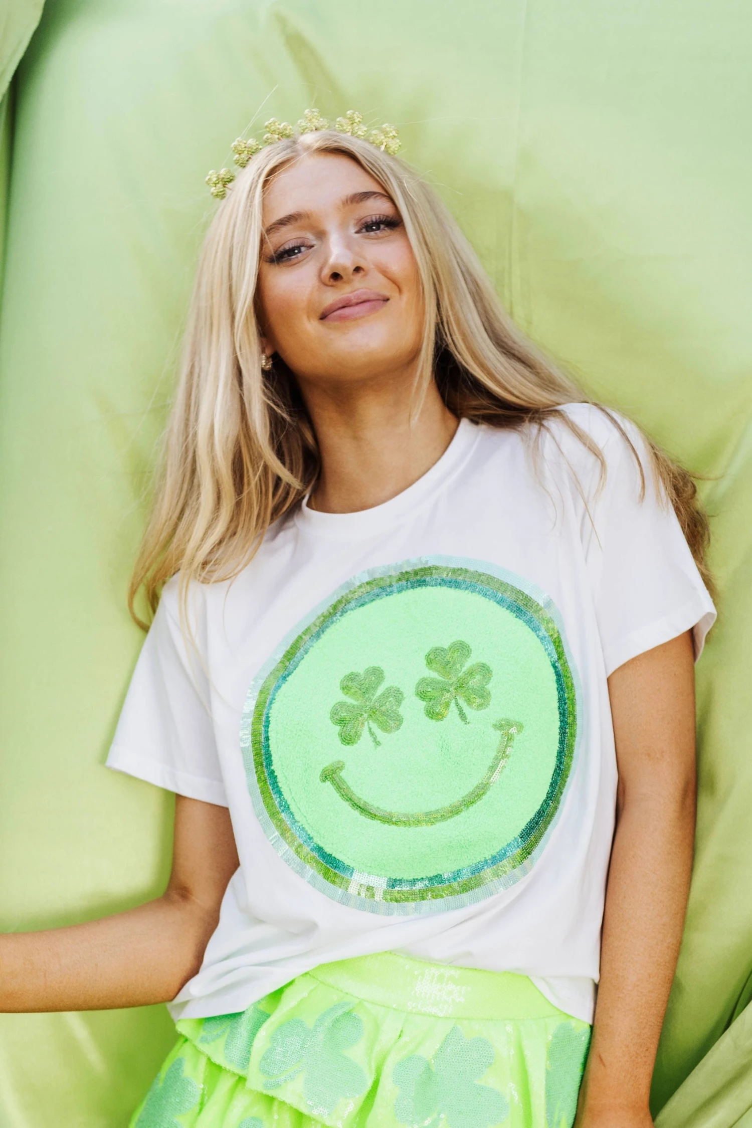 Queen Of Sparkles Shamrock Smiley Tee 4 Queen Of Sparkles Shamrock Smiley Tee - Image 4