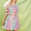 Queen Of Sparkles Rainbow Leather Fringe Belt Skirt