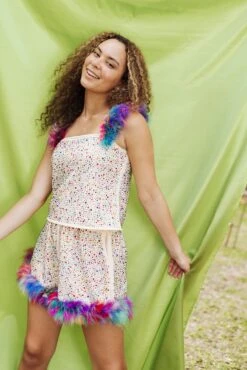 Queen Of Sparkles Ivory Rhinestone Rainbow Feather Short 6 Queen Of Sparkles Ivory Rhinestone Rainbow Feather Short -Queen of Sparkles soelstudio QOSFEB2023 744