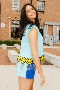Queen Of Sparkles Fringe Smiley Shoulder Pad Tank