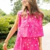 Queen Of Sparkles Hot Pink Checker Paillette Collar Top