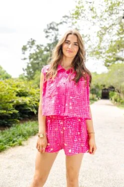 Queen Of Sparkles Hot Pink Checker Paillette Collar Top 6 Queen Of Sparkles Hot Pink Checker Paillette Collar Top -Queen of Sparkles soelstudio QOSAPRIL 182