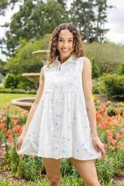 Queen Of Sparkles White Checker Pailette Collar Dress