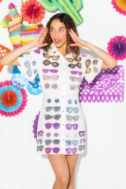 Queen Of Sparkles White Sunglass Collar Dress -Queen of Sparkles soelstudio QOSAPRIL 565