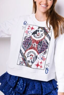 Queen Of Sparkles White USA Queen Card Sweatshirt -Queen of Sparkles soelstudio QOSKIDS JUNE 25