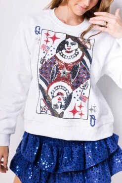 Queen Of Sparkles White USA Queen Card Sweatshirt -Queen of Sparkles soelstudio QOSKIDS JUNE 26