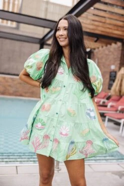 Mint Under The Sea Poof Sleeve Dress -Queen of Sparkles soelstudio QOSMAY2023 107
