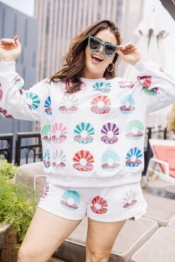 Queen Of Sparkles White Clam Shell Multi Shorts