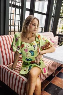 Neon Green Girlies, Drinks & Animals Dress -Queen of Sparkles soelstudio QOSMAY2023 147