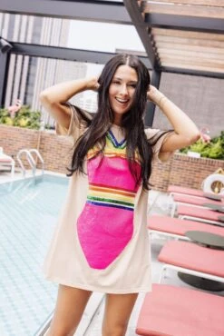 Pink & Rainbow 1 Piece Coverup -Queen of Sparkles soelstudio QOSMAY2023 341