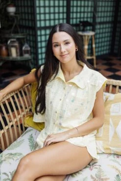 Yellow Checkered Paillette Collar Tank