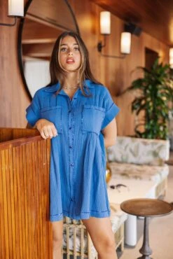 Queen Of Sparkles Bright Blue Gauze Button Down Dress -Queen of Sparkles soelstudio QOSMAY2023 415