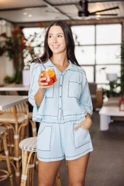 Queen Of Sparkles Light Teal & Black Gauze Rhinestone Trim Short -Queen of Sparkles soelstudio QOSMAY2023 419 d3d2357d 4691 49d8 930e 367ef540a09a