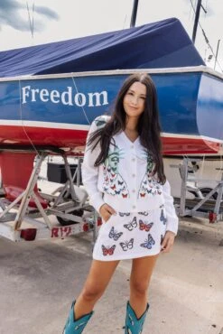 White Butterfly Lady Liberty Cardigan -Queen of Sparkles soelstudio QOSMAY2023 571