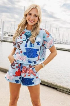 Queen Of Sparkles Light Blue Animal Top -Queen of Sparkles soelstudio QOSMAY2023 622