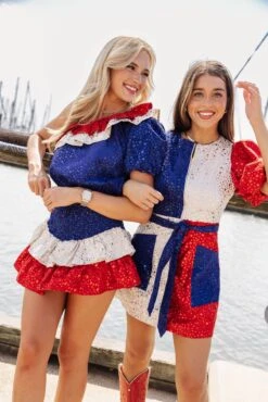 USA Colorblock Ruffle 1 Shoulder Star Top