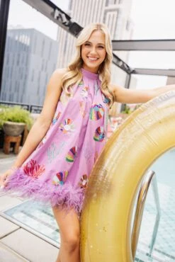 Purple Coral & Shell Feather Tank Dress -Queen of Sparkles soelstudio QOSMAY2023 96