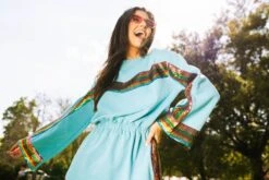 Queen Of Sparkles Teal Rainbow Sequin Stripe Dress Long Sleeve -Queen of Sparkles soelstudio QOSMarch2023 221