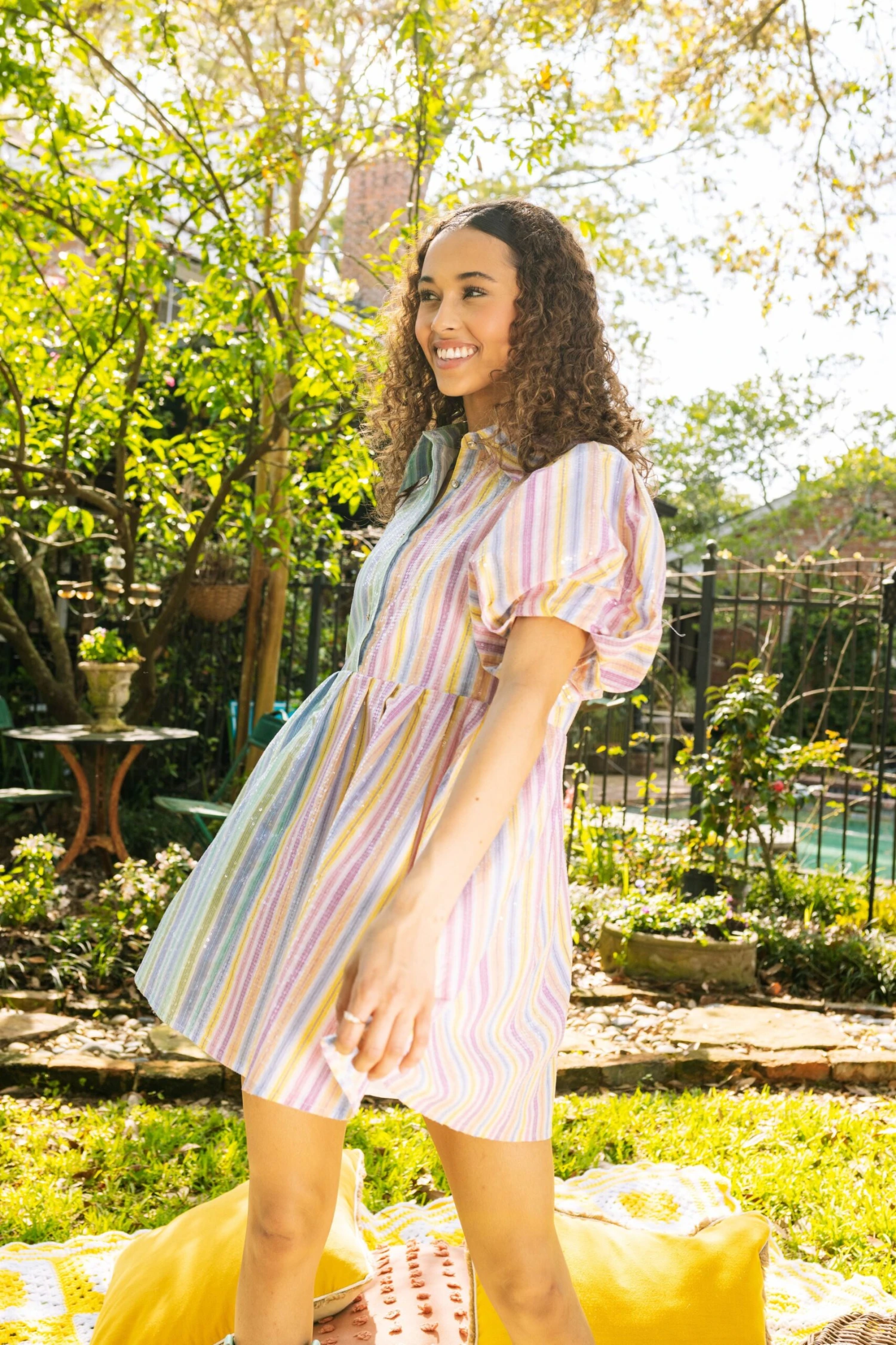 Queen Of Sparkles Split Sequin Stripe Collar Dress 2 Queen Of Sparkles Split Sequin Stripe Collar Dress - Image 2