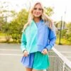 Queen Of Sparkles Teal & Periwinkle Rhinestone Polo Sweatshirt