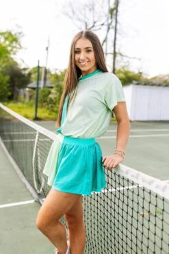 Queen Of Sparkles Teal & Pale Green Active Rhinestone Short Sleeve Top 6 Queen Of Sparkles Teal & Pale Green Active Rhinestone Short Sleeve Top -Queen of Sparkles soelstudio QOSMarch2023 346