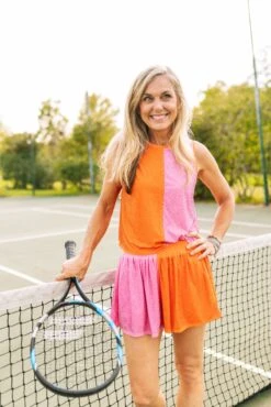 Queen Of Sparkles Orange & Bubble Gum Active Rhinestone Tank -Queen of Sparkles soelstudio QOSMarch2023 364