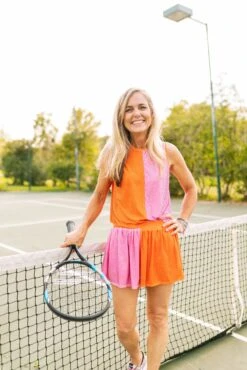 Queen Of Sparkles Orange & Bubble Gum Active Rhinestone Tank -Queen of Sparkles soelstudio QOSMarch2023 366