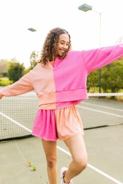 Queen Of Sparkles Pale Orange & Coral Rhinestone Polo Sweatshirt