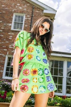 Queen Of Sparkles Green & Pink Rainbow Jewel Top -Queen of Sparkles soelstudio QOSMarch2023 95