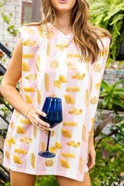 Stripe Pasta Shoulder Pad Dress