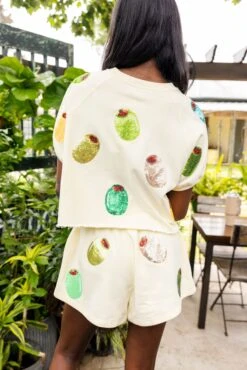 Ivory Multi Olive Short Sleeve Top -Queen of Sparkles soelstudio QOS JUNE 203